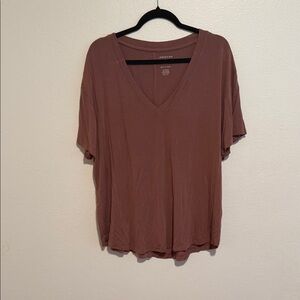 American Eagle Outfitters Women's Casual Brown V-Neck Tee